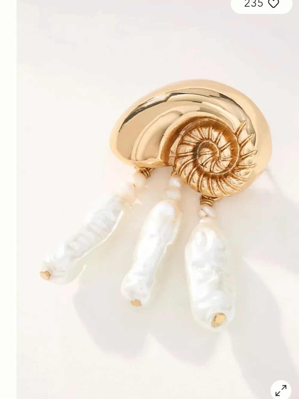NWT! Anthropologie, Metallic Shell Pearl Drop Earrings, MSRP $48